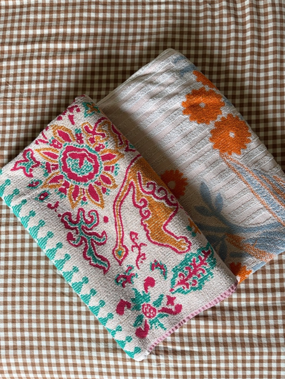 Anthropologie Pink Teal Orange Floral Beach Towels